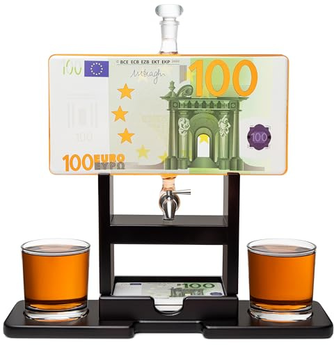 Euro 100 Bill Whiskey Decanter Set. Unique Gifts for Men or Dad, Home Bar Gifts. Euro 100 Bill Liquor alcohol, Bar Tumbler, Alcohol Decanter Set