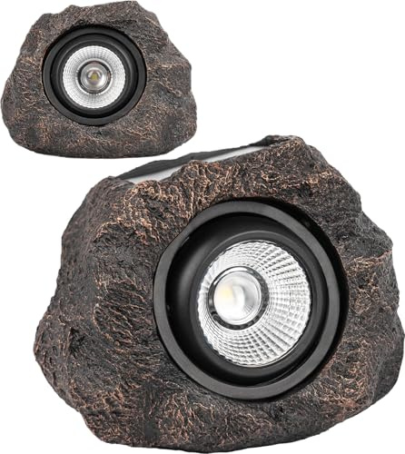 Solar Rock Lights Outdoor – 2 Pack Waterproof LED Landscape Garden Spotlights, Realistic Stone Design, Wireless Solar Powered Pathway Lights for Yard, Walkway, Patio & Lawn Decoration (Auto On/Off)