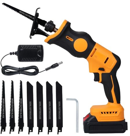 Scie sabre sans balais 20 V, vitesse variable, avec 4 lames de scie à bois et 4 lames de scie à métaux, lumière LED, verrouillage de sécurité, épaisseur de coupe maximale 115 mm