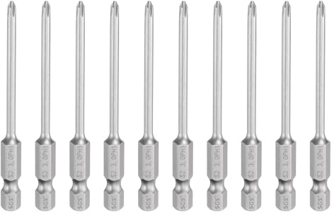 QUARKZMAN 10Pcs Embout de Tournevis Cruciforme Phillips #1 Ph1 Tige Hexagonale de 1/4 Longueur de 3 (75mm) en Acier S2 Magnétique pour Perceuse 0.118 (3mm) Tige