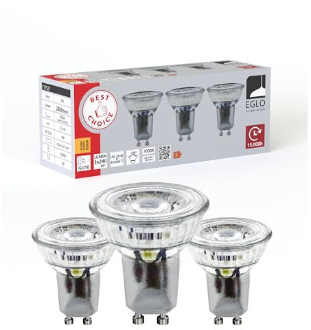 Eglo Set of 3 LED Light Bulbs with GU10 Socket, 3 LED Reflector Spots, Reflector Lamps 3 watts Each, Warm White Light Source, 3000 K, 250 Lumen, Bulb Ø 5 cm