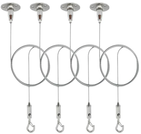 HAMRVL 4 Pack Ceiling Sign Hanger Wire Kit - 3.28ft/1M Adjustable Hanging Wire with Hook Wall Mount Suspension Cable for Hanging Pictures, Mirrors, Billboards, Lights, LED Screens, Load Capacity 10KG