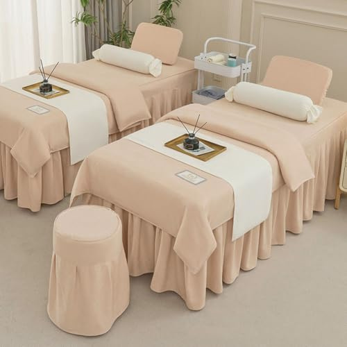 DMBAOD 4 Pezzi Set di Biancheria da Letto per Salone di Bellezza, Gonna da Tavolo da Massaggio Set da Tavolo da Massaggio a Colori Solidi per Fumigation Massaggio Spa