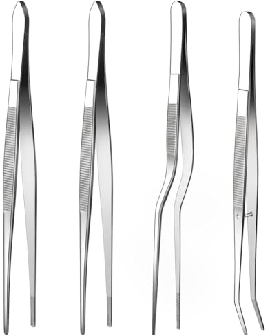 Sirxlevcy Pinzette, Pinzette da Cucina 4 Pezzi, Pinzette per Alimenti In Acciaio Inossidabile da 6,3 Pollici, Pinzette da Cucina per Cuocere al Forno, Decorare, Barbecue