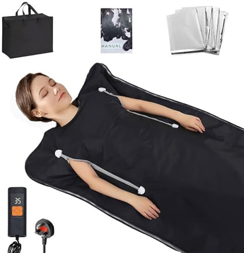 Infrared Sauna Blanket, 180×80cm Portable Home Sauna Blanket for Deep Heat, with Storage Bag & Handheld Controller, Adjustable 30–75°C, 20-60min Timer, Waterproof Home Spa for Relaxation