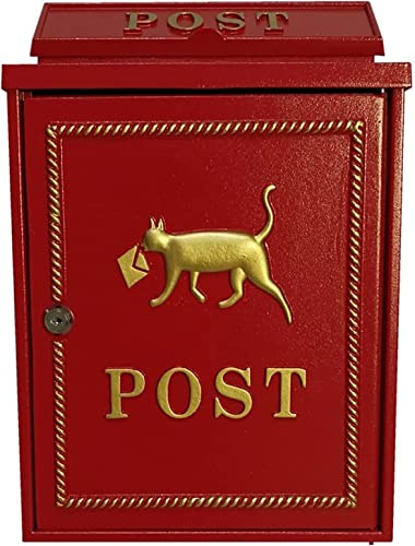WDWDW Cassetta Postale Decorativa per Esterni con Serratura, Stile retrò, in ghisa, per Giardino, con Gatto Decorativo