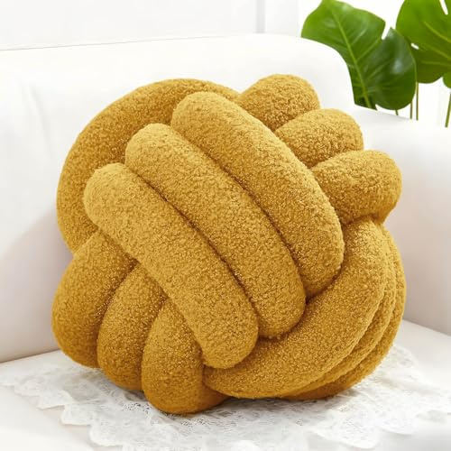 Adlbbkiy Yellow 8.6 Inches Knot Pillow Ball, Round Soft Handmade Knotted Ball Pillow Plush Cushion Home Decor, Knotted Plush Pillow Cushion, for Living Room Sofa, Bedroom Decoration