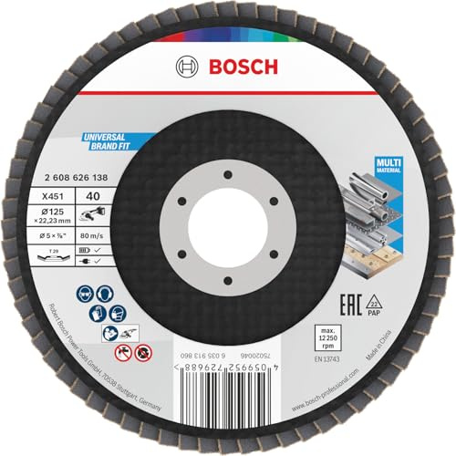 Bosch 15 disques abrasifs à lamelles X451 G40 G60 | pour Acier, Aluminium, Grain 40, Professional Accessories Petite meuleuse d'angle