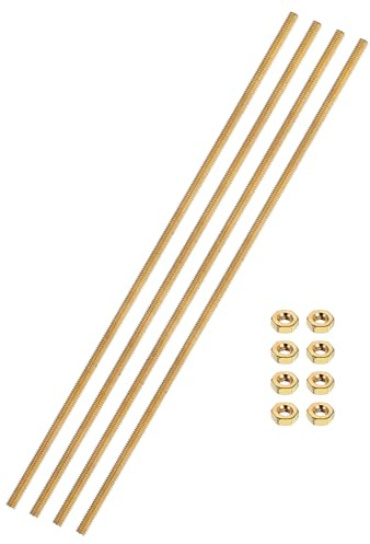 QUARKZMAN Messing Gewindestange M2x0.4x100mm mit Sechskantmuttern 4 Set | Steigung Rechtsgewinde Befestigungssatz für Schrauben Möbeln Maschinen Gewindebolzen Messingbolzen Möbelbeschläge