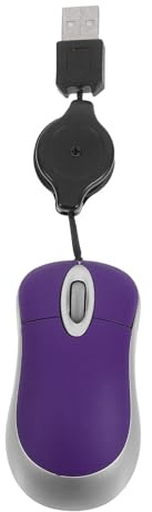 CHICAMPERA Ratón Ergonómico Cable Retráctil USB Pequeño y Portátil para Ordenador y Portátil, Diseño Estilizado de Plástico Púrpura, Uso en Oficina y Casa