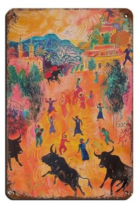 Póster retro de metal con impresión taurina española, arte elegante, pintura de hierro, bar, cueva, cafetería, garaje, decoración de pared, 20 x 30 cm