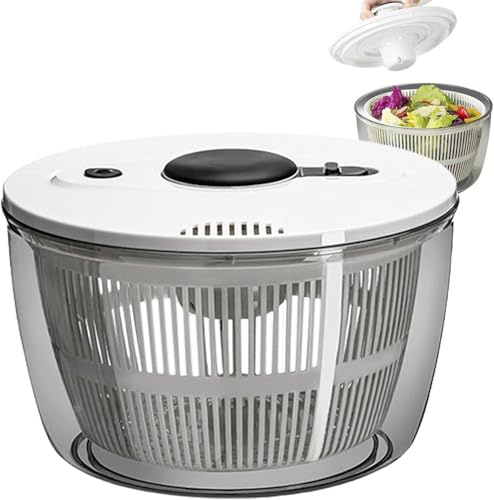 RRMMAN Salad Spinner 3 Litre Manual Salad Spinner Lettuce Dryer BPA-Free Plastic Lettuce Dryer & Vegetable Washer with Non-Slip Base, Dual Function Serving Bowl & Strainer