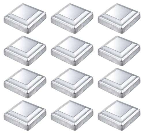 sourcing map 12Pcs Fence Post Cap Fit 3.2 x 3.2 OD Pipe,Deck Post Cover | Galvanized Steel Square Decking Caps,for Mailbox Outdoor Chain Link Wood/Metal Fence Deck Railing,Silver