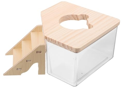 ifundom Baño de Arena para Hámster Transparente Pequeño con Tapa y Escalera, Caja Multiusos para Jerbos y Conejillos, Material Resistente para Mascotas Pequeñas, 2 Piezas
