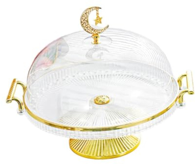 KIXZSAZ Présentoir à gâteau sur pied avec couvercle, plat à gâteau sur pied pour cheesecake, biscuits et desserts, transparent, Clair, M
