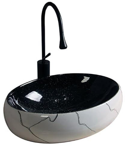 Lavandino da Bagno Ovale con Motivo in Pietra, Lavandini da Bagno Scolpiti a Mano, Cotti ad alta Temperatura, con Smalto Importato, per Bagni in Stile Moderno(60cm/23.6in)