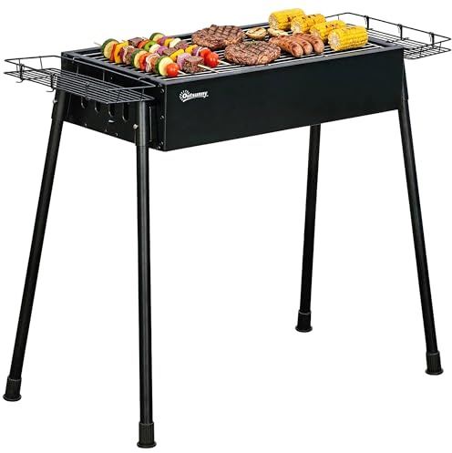 Outsunny Tragbarer Holzkohlegrill BBQ mit Haken, Schwarz