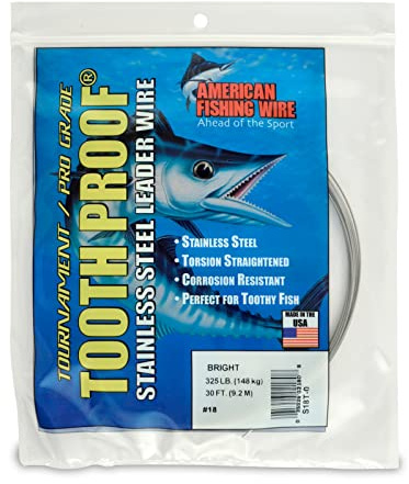 AFW #18 Tooth Proof Stainless Steel Single Strand Leader Wire, 325 lb Test, Bright, 30 ft