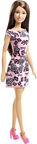 Barbie Vestito Rosa Bambola di Moda con Fiori Neri e Rosa