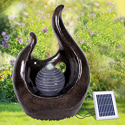 Solar Gartenbrunnen Brunnen Solarbrunnen Zierbrunnen Wasserfall Gartenleuchte Teichpumpe für Terrasse, Balkon, verbessertes Modell mit Pumpen-instant-Start-Funktion mit Liion-Akku & Led-Licht (V010)
