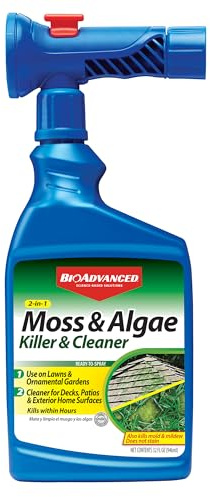 BioAdvanced 2-in-1 Moss and Algae Killer for Lawns, Roofs, Patios, Decks, Roof Moss Killer, Deck Cleaner and Mildew Remover, 32 oz