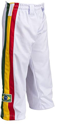 JL Sport Pantaloni Autentico Brasileiano Capoeira Arti Marziali Ragazzo (Bianco Giamaicano Reggae Theme) - 13-14