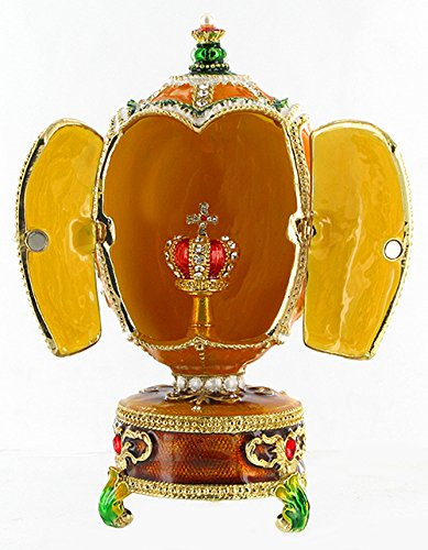 Lutèce Créations Musikalisches Ei/Schmuckei im Fabergé-Stil aus Metall mit Spieluhr, beweglicher Krone und 18-Ton-Federspielwerk - Schwanensee (P. I. Tschaikowski)