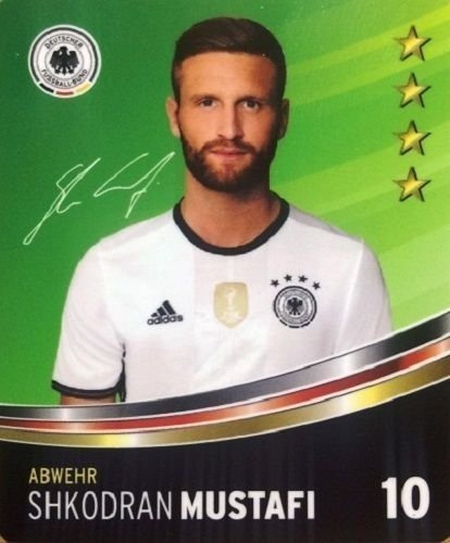 Rewe DFB Sammelkarten EM 2016 Auswahl aus allen 36 und Sammelalbum oder alles komplett (Nr 10 Shkodran Mustafi)
