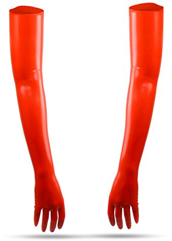 100% Latex rubber Handschuhe schulterlang 0,4mm rot getaucht (FM) (M)