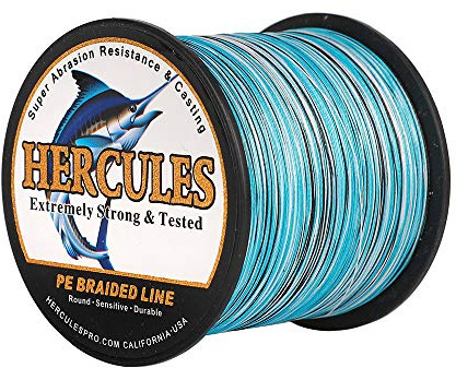 HERCULES Super Cast 1000M 1094 Yards Braided Fishing Line 30 LB Test for Saltwater Freshwater PE Braid Fish Lines Superline 8 Strands - Blue Camo, 30LB (13.6KG), 0.28MM