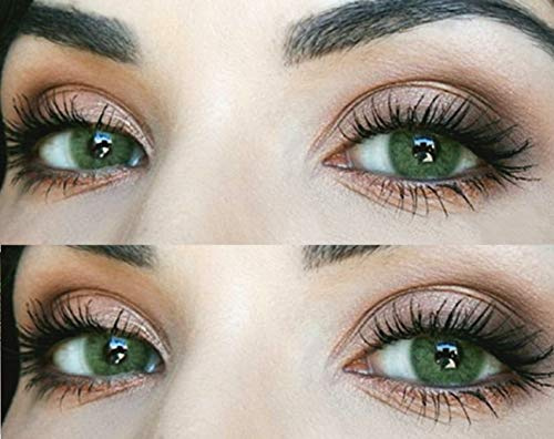 Sehr stark deckende und natürliche grüne Kontaktlinsen SILIKON COMFORT NEUHEIT farbig Jasmine Green + Behälter von GLAMLENS - 1 Paar (2 Stück) - DIA 14.00 - mit Stärke -2.00 Dioptrien