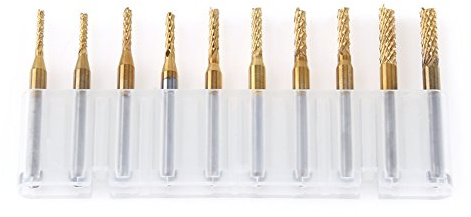 Fraise en Bout Lot de 10, Asixx Fraise en Bout CNC End Mill en Carbure de Tungstène Plaqué de Titane, 1,5mm, 1,6mm, 1,7mm, 1,8mm, 1,9mm, 2,0mm, 2,4mm, 2,5mm, 3,0mm, 3,175mm