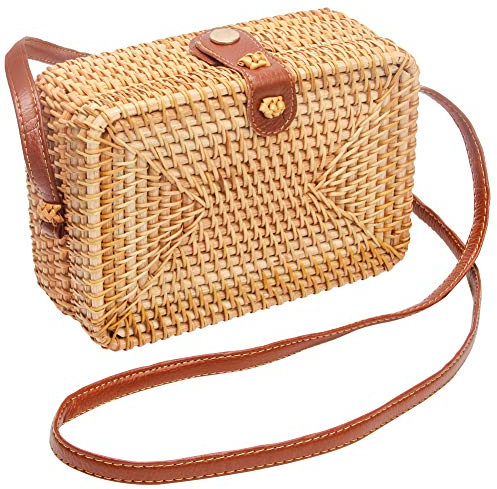 CrazyPiercing Wicker Square Crossbody Rattan Bag, Women Boho Bag Clutch Women Handbag
