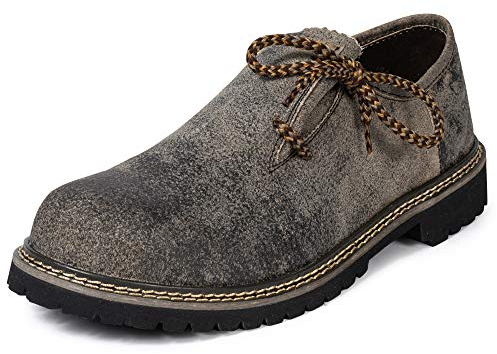 PAULGOS Trachtenschuhe Antik Echt Leder Haferlschuhe Haferl in 3 Farben (43, Mitternachtsgrau)