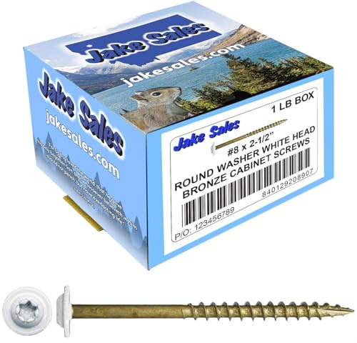 #8 x 2-1/2 Bronze Star Exterior Coated White Round Head - Cabinet Wood Screw Torx/Star Drive Head - Exterior Coated Torx/Star Drive Wood Screws - (1 Pound - 105 Approx. Screw Count)