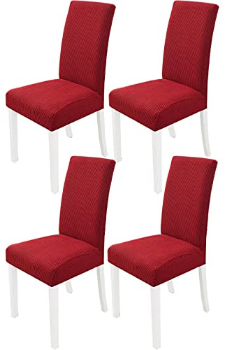 PETCUTE Stuhlhusse stuhlbezug Stretch Hussen für Stühle Spandex Stuhlhussen für Hochzeit Weinrot 4er Set