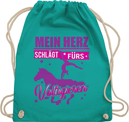 Shirtracer Turnbeutel Rucksack - Pferde - Taschen - Mein Herz schlägt fürs Voltigieren - Unisize - Türkis - stalltasche pferd pferdeliebhaber herzen bag pferdebeutel reiten voltigier sporttasche