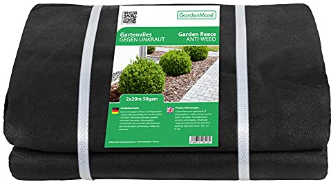 GardenMate 40m² Unkrautvlies Gartenvlies wasserdurchlässig – Unkrautfolie Gartenflies – Unkrautflies 2m x 20m - 50g/m² – Gartenfolie Reißfestes Unkrautschutzvlies - Hohe UV-Stabilisierung
