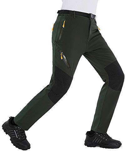 LUI SUI Pantalones de Senderismo Ligeros Softshell para Hombre Pantalones de Senderismo Transpirables al Aire Libre Bolsillos con Cremallera para Primavera/Verano/otoño