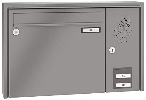 RENZ/Quadra/Aufputz-Briefkastenanlage Wand-Briefkasten/RAL-Farbe 9007 Volumen 1/Sprechsieb rechts/Dein-Briefkasten.de
