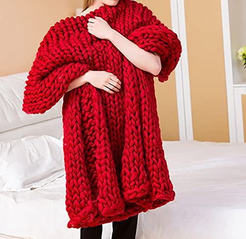 XWCG Decke Gestrickte Werfen Handgefertigt Grobe Strickdecke Wolle Gestrickte Decke Grob Kuscheldecke Grobstrick Wolldecke Strickdecke,Rot,60 * 80cm