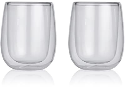 GOURMETmaxx Juego de 2 vasos térmicos para bebidas calientes y frías, capacidad de 350 ml, fácil manejo [vidrio de borosilicato]