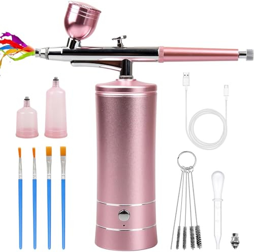 Airbrush-Kit compressore per aerografo senza fili, ricaricabile, pistola ad aerografo portatile, set aerografo portatile senza fili per barbiere, nail art, decorazione torte, trucco, pittura di