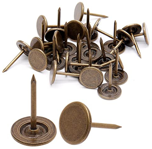 Piutouyar 17mm / 0.67 Inch Flat Head Thumb Tacks, Bronze Vintage Style Upholstery Tacks, Furniture Decor Pushpin Dia 11mm/0.43 Inch (100Pcs)