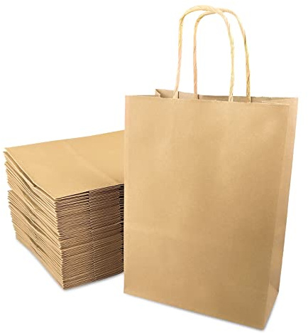 Avesteir 40 stycken papperspåsar, 16 x 22 x 8 cm, kraftpapperspåse med handtag, liten presentpåse i kraftpapper för shopping, förpackning, detaljhandeln, bröllop, födelsedag, jul