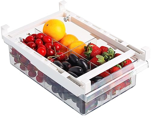 Kurtzy Cajón Organizador Retráctil para Frigorífico - Frigorífico Extraíble de Plástico Transparente Sin BPA para Nevera, Congelador o Cocina - Para Frutas, Verduras y Mucho Más