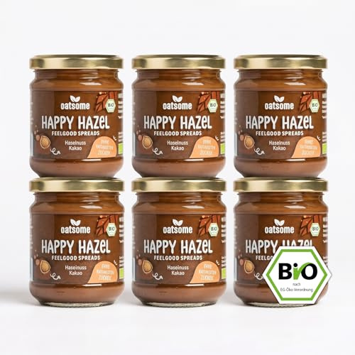 OATSOME® 6er Set Happy Hazel | Feelgood Spread | Sparset | Cremiges Nussmus | Vegan | Ohne Raffinierten Zucker & Ohne Palmöl | Bio & 100% Natürlich | 6x200g