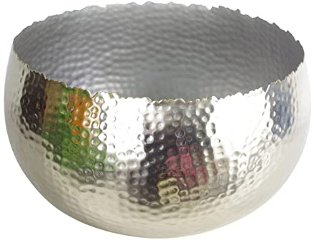 Leaf Großer, gerader Rand, gehämmerter Metall, reflektierend, silberfarben, 32 cm breit