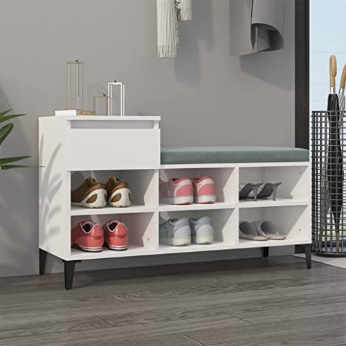 FIRBNUS Schuhregal Hochglanz-Weiß 102x36x60 cm Holzwerkstoff Schuhorganizer Schuhaufbewahrung Stauraum Schrank Schuhschrank Holz Shoe Rack Holzschrank für Eingang Flur Praktische & Elegante Design