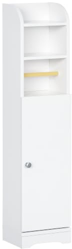 kleankin Badezimmerschrank Badschrank mit 2 Offenen Ebenen, Schrankfach, Eckschrank mit Toilettenpapierhalter, Toilettenschrank für Bad, Weiß, 23 x 18 x 100 cm